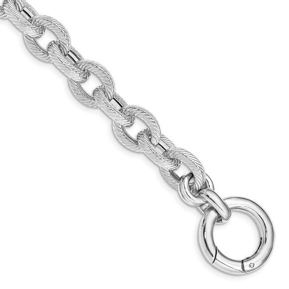 Kazi Luxury Sterling Silver Rhodium Plated Polished Striped Link Bracelet